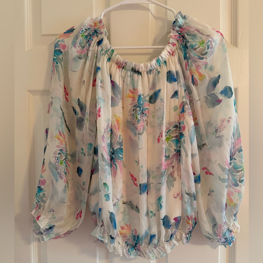 La Ragelle Italian Sheer Floral Blouse Sz L